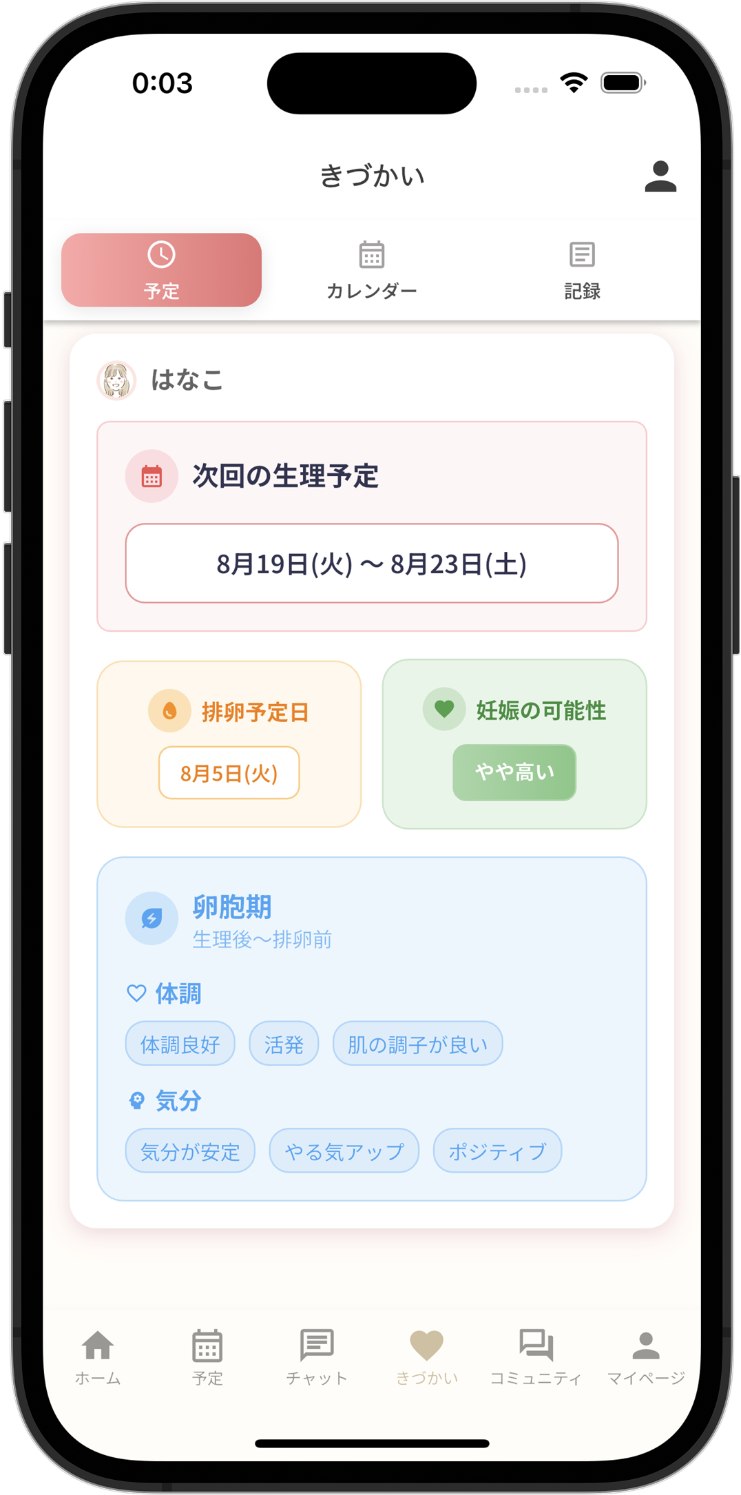 きづかい機能のスクリーンショット